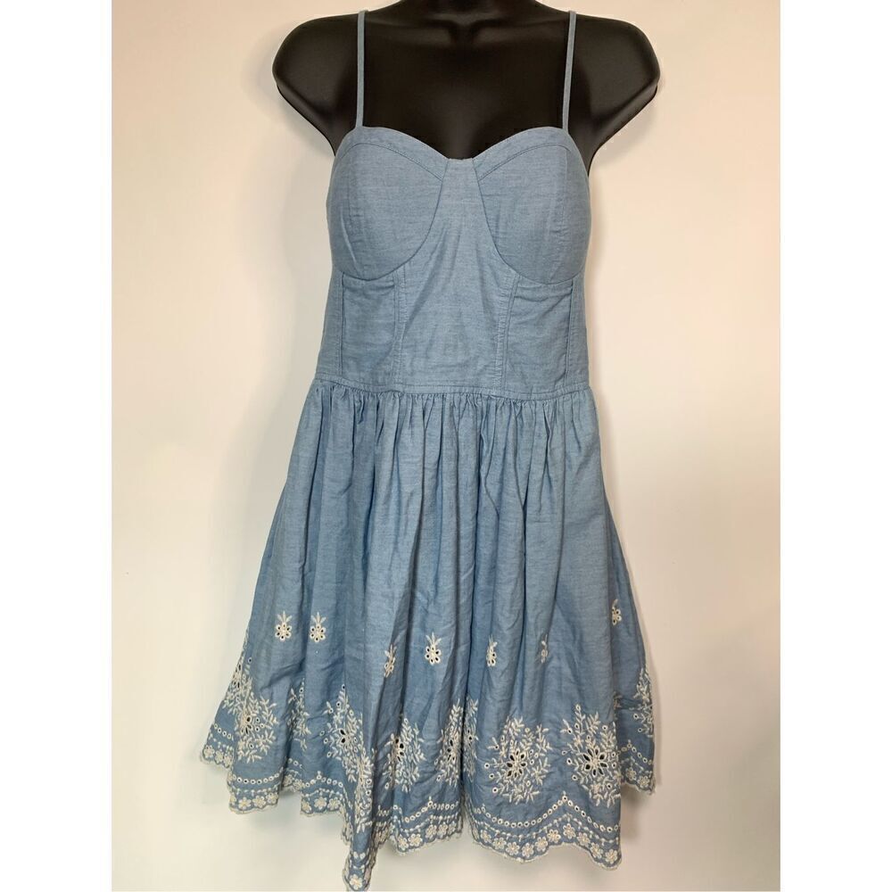 Rush Women's Smocked Back Spaghetti Strap A-Line Mini Dress Blue Size Medium